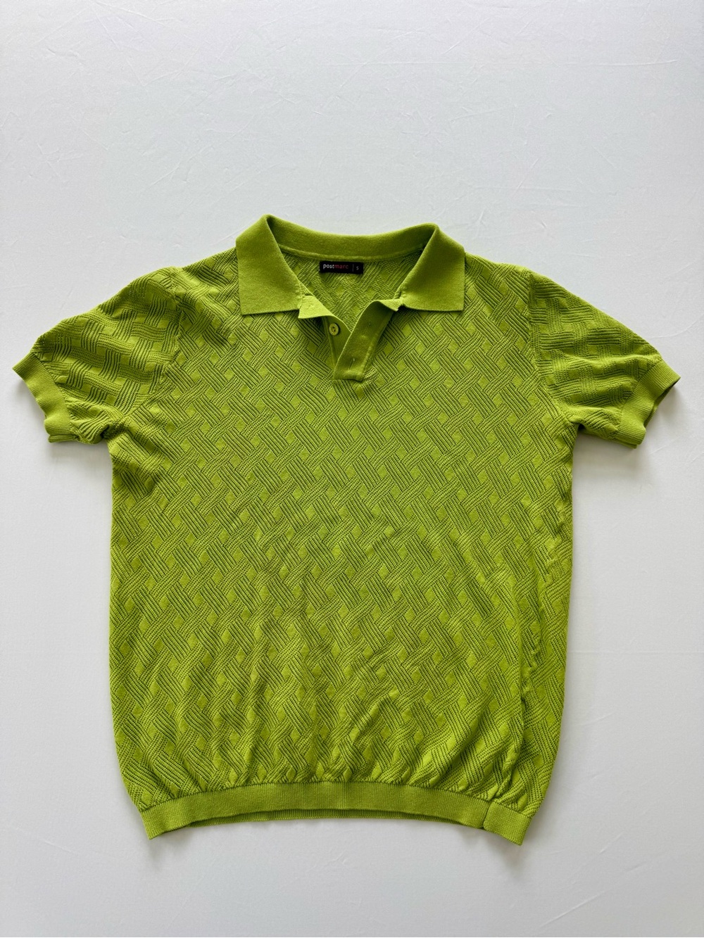 Postmarc textured cross weave knit polo featuring- lime green